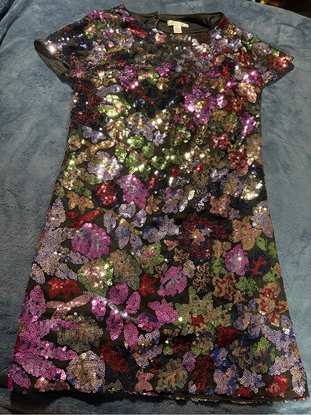 Black Sequin Floral Dress with Multicolor Blossoms
